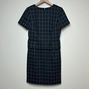 Talbots Petites Black Short Sleeve Dress Size 4P Vintage Grid Print